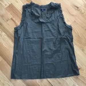 Steel grey flowy tank with Ruffles on neck &sleeve